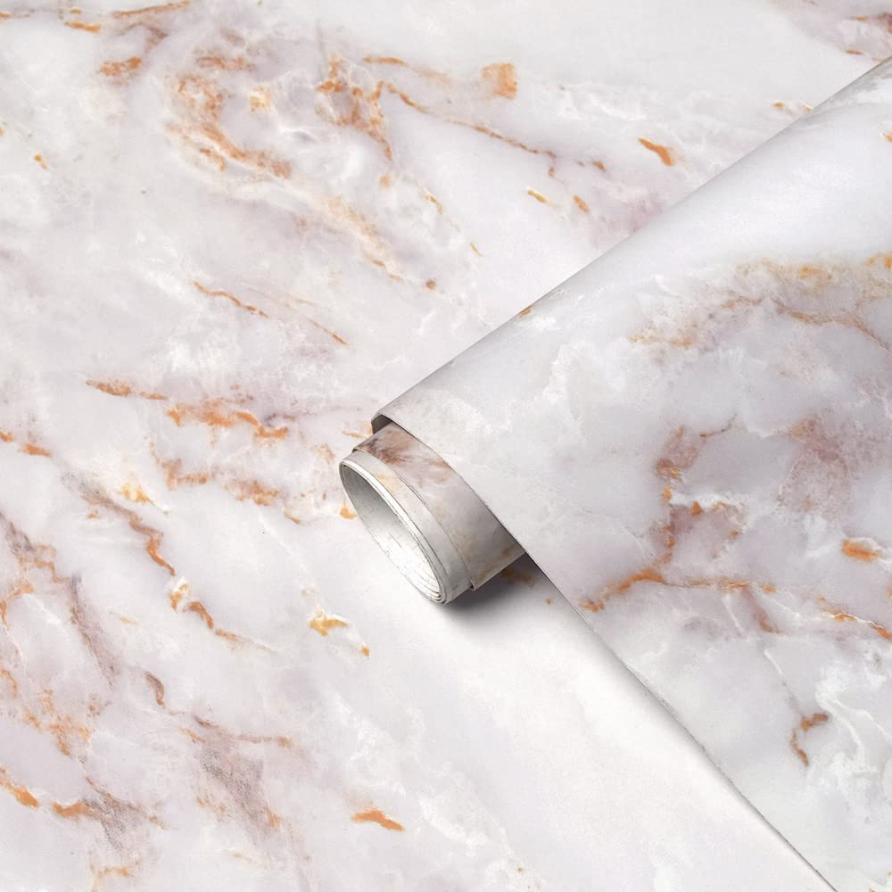 Marble Contact Paper for Countertops Marble Wall Paper Matte Peel and Stick Wallpaper Removable Self Adhesive Granite Vinyl Film Waterproof Roll 15.7โร79โ Thick, Easy to Clean & Install White/Gold