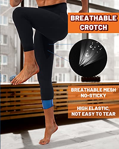 LMCOB Sauna Sweat Short Pants for Men Hot Thermo Leggings Sauna Pants Compression Hight Waist for Gym Polymer Pants Workout Fitness Exercise Body Shaper Sauna Suit- Mesh Crotch(BH7001-01-S)