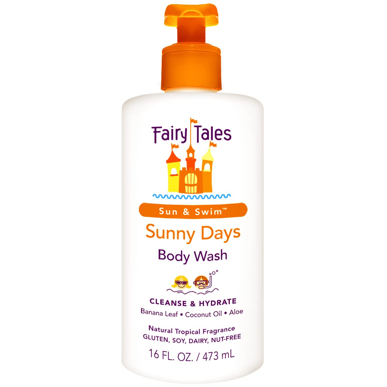 Fairy Tales Sunny Days Chlorine Removal Body Wash, For All Age Swimmers | After Swim Chlorine, Salt And Sunscreen Removal | No Harsh Chemicals or Toxins | Easy to use Pump - 16oz