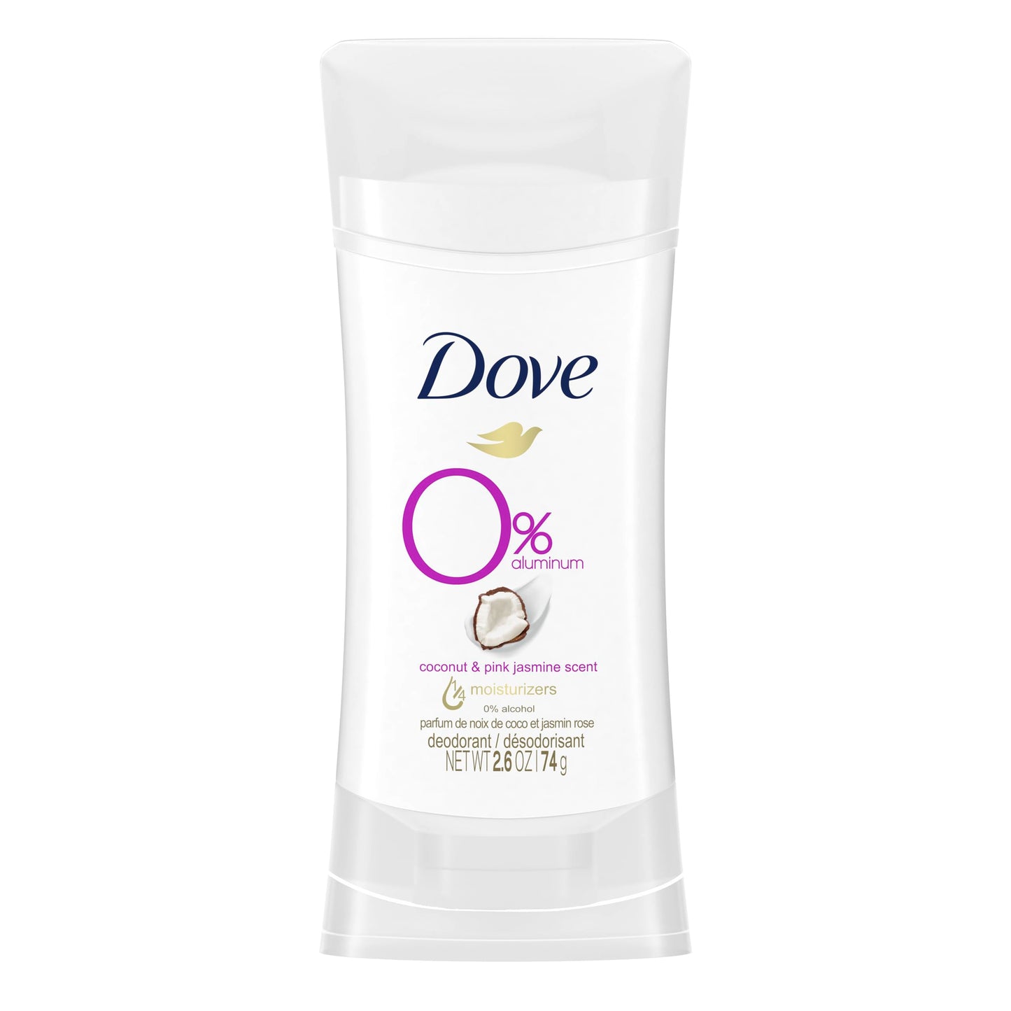Dove 0% Aluminum Deodorant Stick Non-irritating Deodorant for Underarm Care Coconut and Pink Jasmine Kindest Aluminum Free Deodorant 2.6 oz