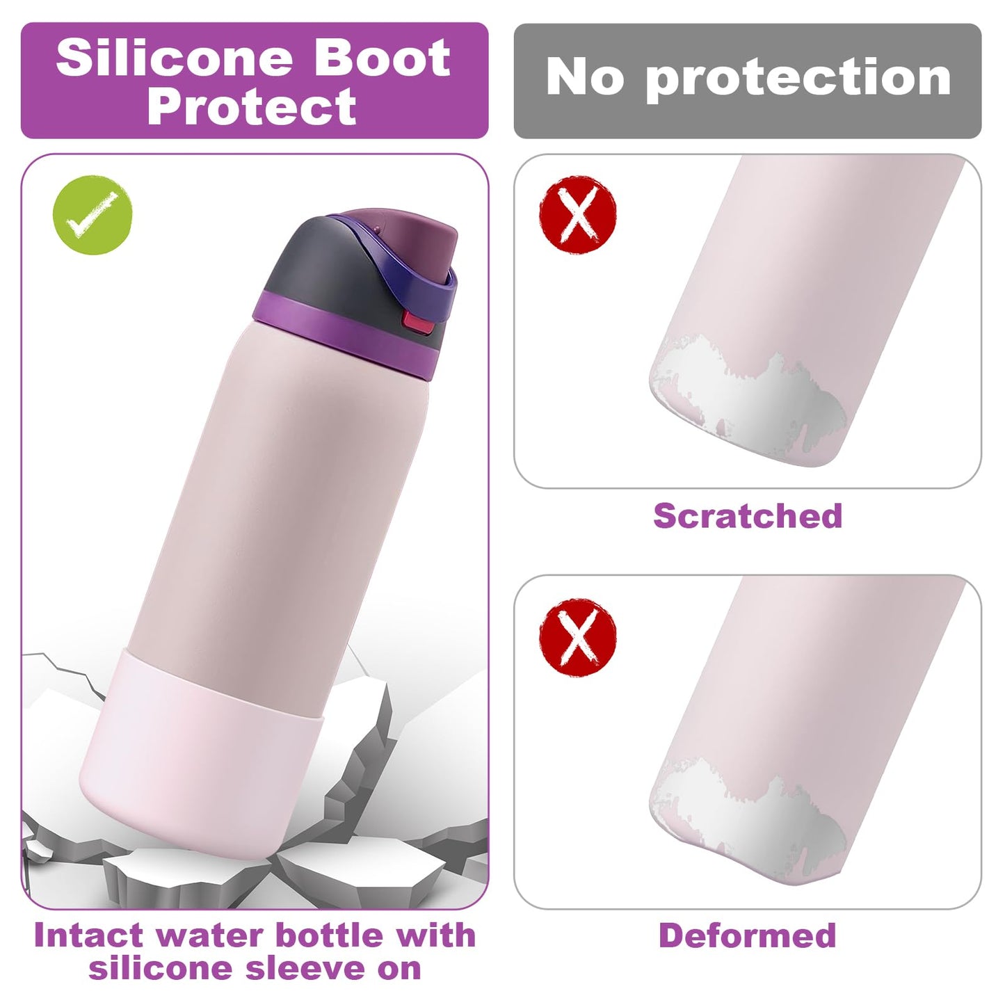 Alwenid 2PCS Silicone Water Bottle Boot for Owala 40 Oz, Anti-Slip Protective Sleeve Bottom Bumper Protector for FreeSip, Twist, and Flip Stainless Steel Water Bottles (White+Pink)