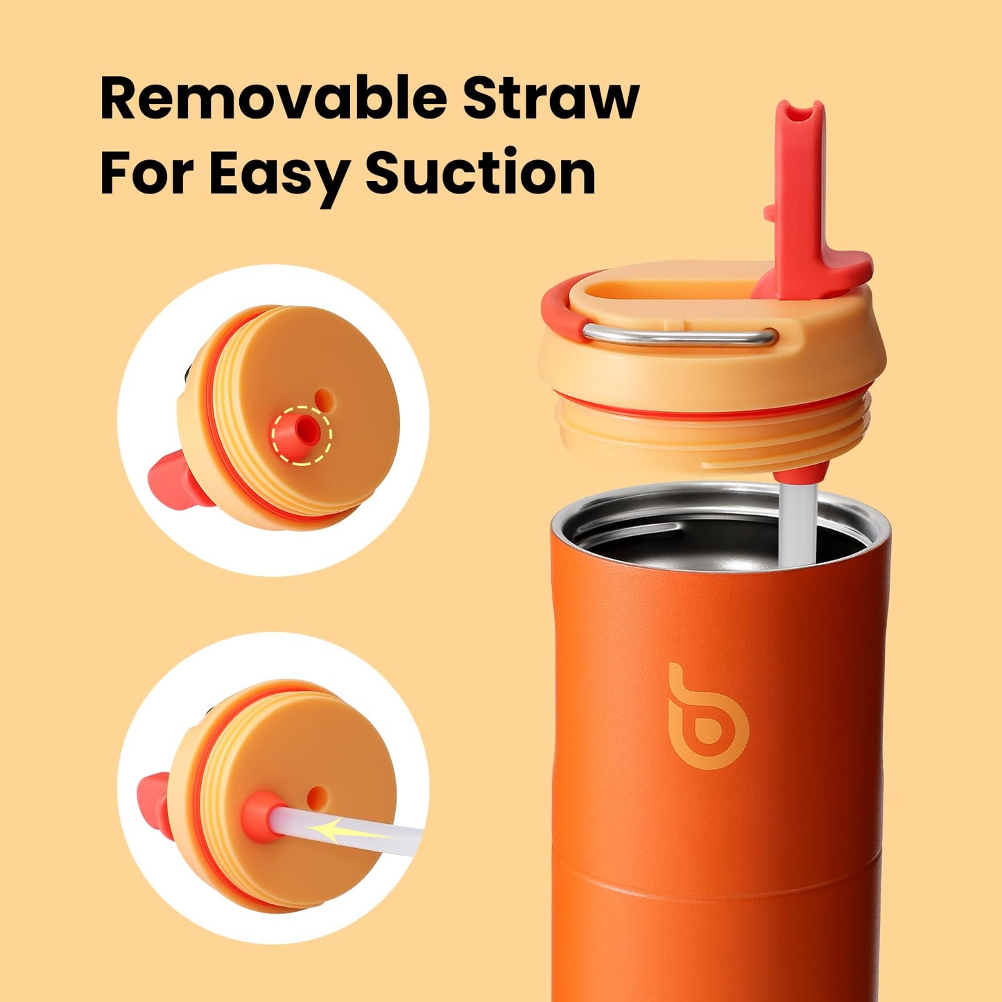 BOTTLE BOTTLE Insulated Water Bottle 24oz with Straw Lid and Handle for Sports Travel Gym Stainless Steel Water Bottles Double-Wall Vacuum Metal Thermos Bottles Leak Proof BPA-Free (Orange)