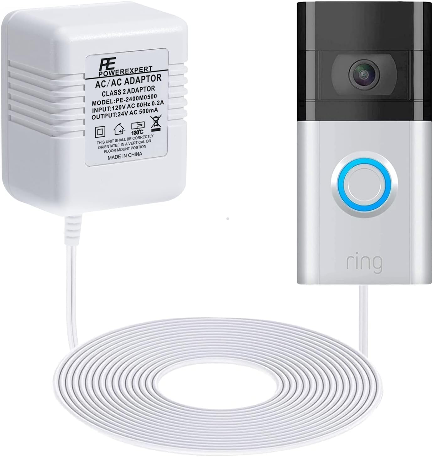 Doorbell Transformer 24V Adapter for Ring Video Doorbell, 16.4ft Long C Wire Power Supply, Compatible with Ring, Nest Hello, Wyze and Eufy Video Doorbells