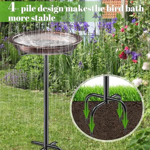35.5In Freestanding Metal Birdbaths Bowl Outdoor, Free Standing Garden Bird Bath Bird Feeder Bowl with Metal Stake, Detachable Decoration Spa Birdfeeder for Garden Patio Yard Lawn (Retro Copper)