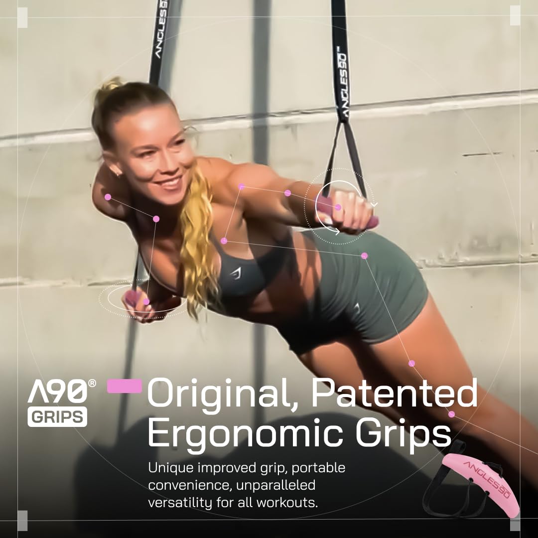 Angles90 Pink Grips - The original gym pull up grip handles, gym handles, lat pulldown attachments, perfect grips for T-bar row, cable machine, D Handle, grip strength trainer, gym equipment, lat bar