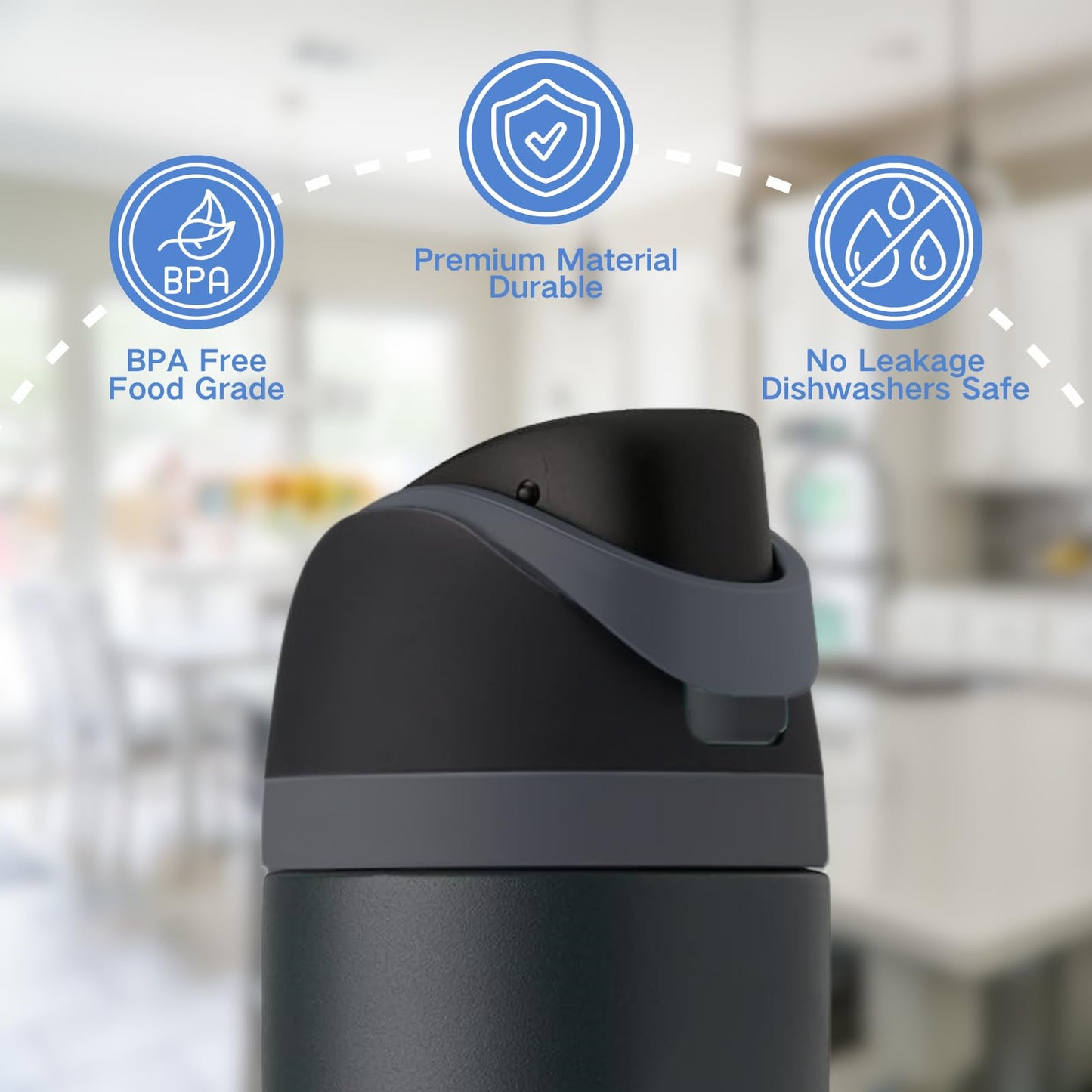 Replacement Lid for Owala Freesip, One Button Water Bottle Top Replacement Cap Compatible with Owala Cup 16oz 24oz 32oz 40oz, No Leakage Replacement Accessory for Owala Freesip (Black)