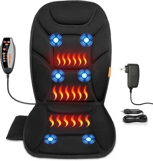 CARSHION Massage Seat Cushion with Full Back Thighs Heat Back Massager with 3 Heating Pads 6 Vibrating Motors, Massage Chair Pad Seat Warmer for Home Office, Heated Seat Cover Gift for Father Mother
