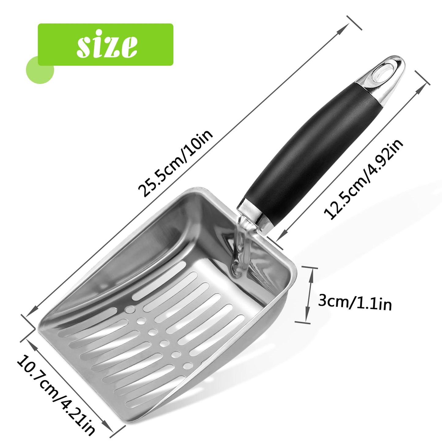 Apidgrowth Cat Litter Scoop - Metal Medium Cat Litter Scoop-Sturdy Mesh Scooper - Mesh Shovel-Easy to Clean - Suitable for Cat Litter Box - Light Black