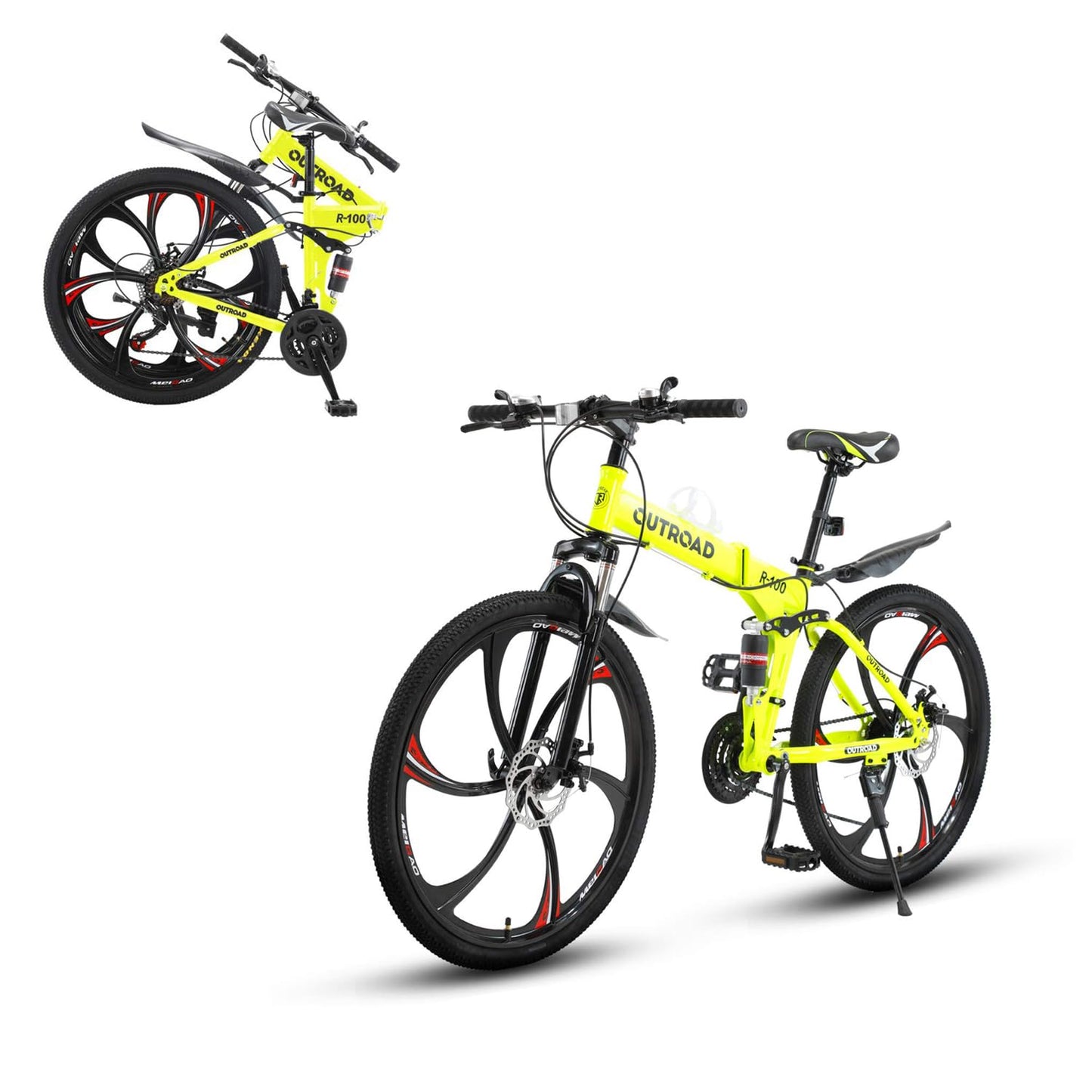 Omelaza 26 ich Folding Mountain Bike, 21 Speed Mountain Bike for Adults, Foldable Bicycle with Dual-disc Brake System, Front Suspension Folding Bicycle for Men and Women Green