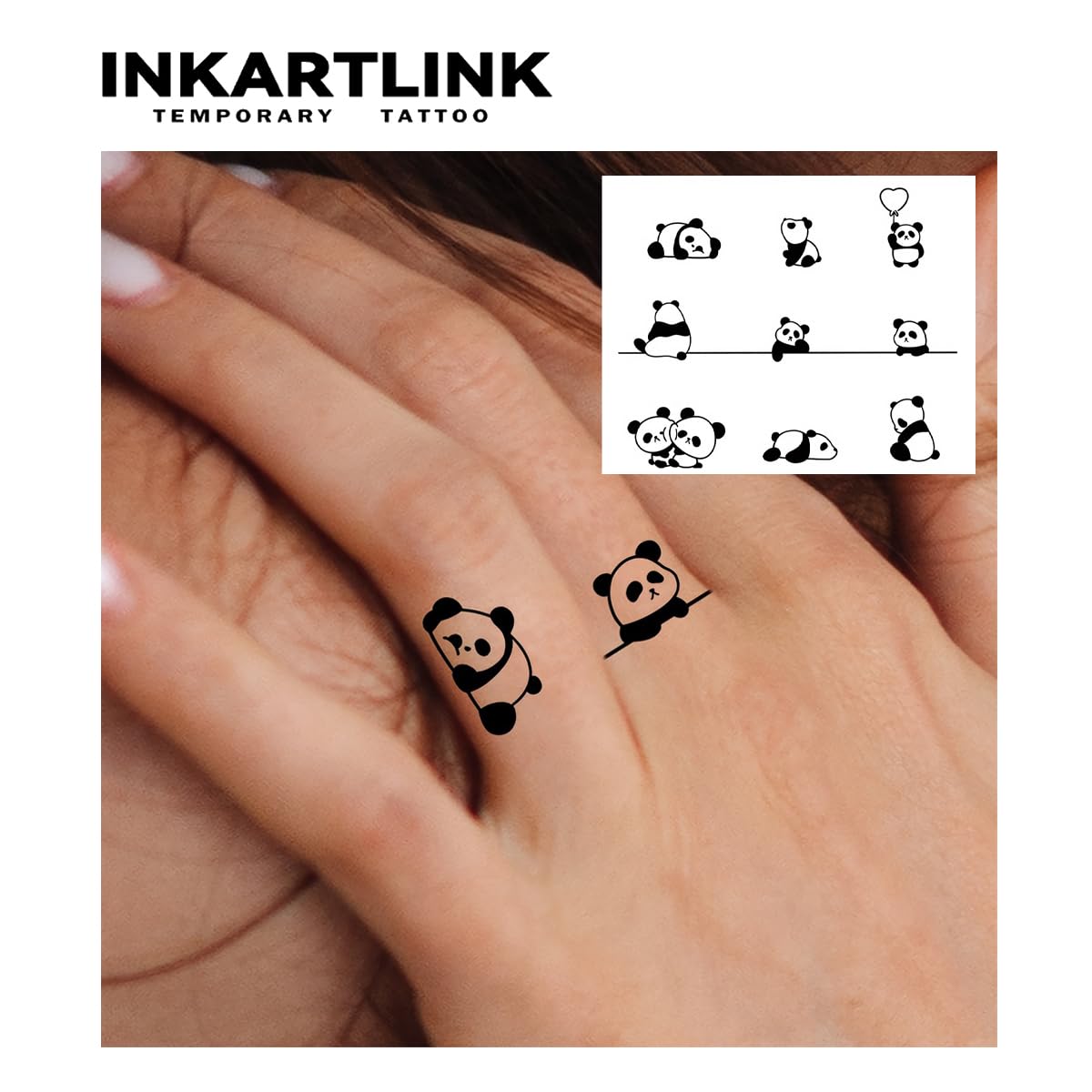 INKARTLINK Tattoo Tech, 2 Sheets Medium Semi Permanent Tattoo, Adult Art Design Temporary Tattoos, Lasts 1-2 Weeks, Waterproof, Realistic Look, No Adhesive, No Reflection (Panda)