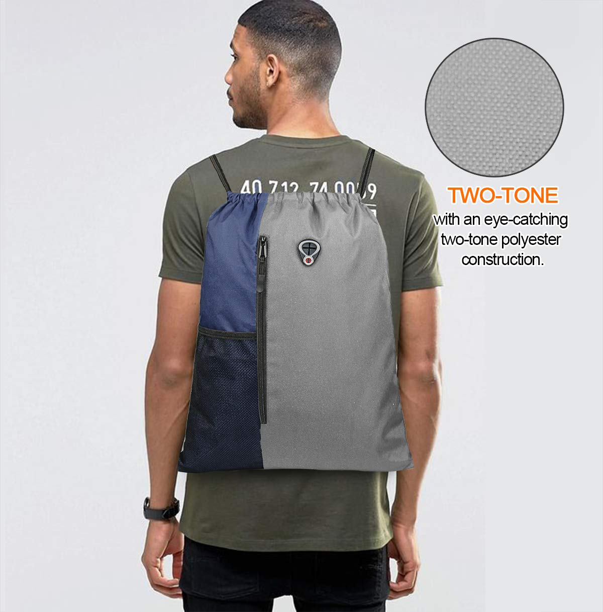 BeeGreen Grey Drawstring Backpack Sports Gym Bag For Women Men Large Draw String Bags Pack With Zipper and Water Bottle Mesh Pockets Workout Bag