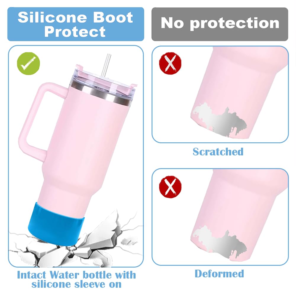 ZhaoHeFits New Neon Matte Luster Silicone Boot Sleeve for Stanley/Simple Modern 20-40oz for Owala-24oz and More Bottles with 2.8-3in Base Glitter Anti Slip Cover Protector (Neon Blue)