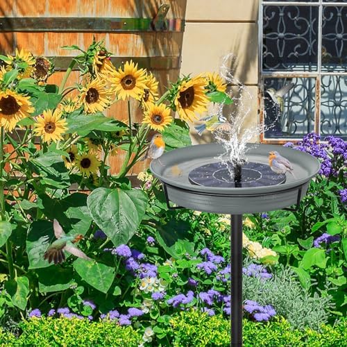28In Freestanding Birdbaths Bowl Outdoor, Free Standing Garden Bird Bath Bird Feeder Bowl with Metal Stake, Detachable Decoration Spa Birdfeeder for Garden Patio Yard Lawn, 4 Spiky Feet (Grey)