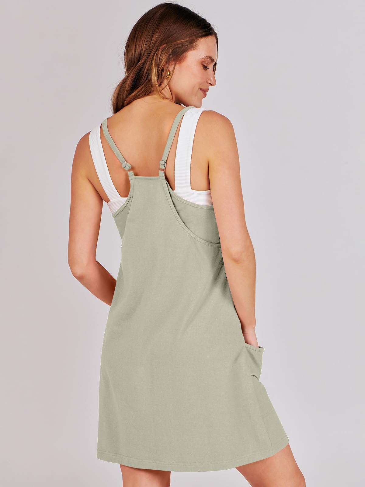 ANRABESS Women Summer Mini Romper Dress Workout Tennis Active Sports Athleisure Outfits built in Shorts Trendy Vacation Light Grey Medium