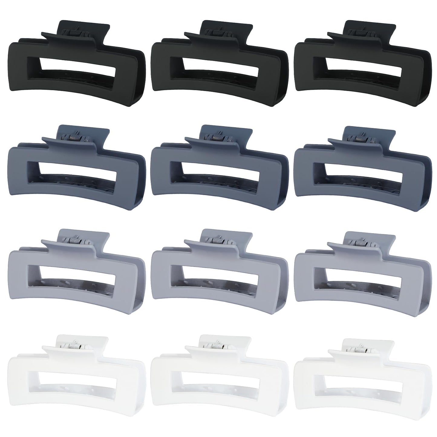 Sisiaipu 4.1 Inch Big Hair Clips 12 Pcs Large Hair Claw Clips for Thick Hair Square Claw Clips Bulk Hair Accessories for women and Girls - Grey