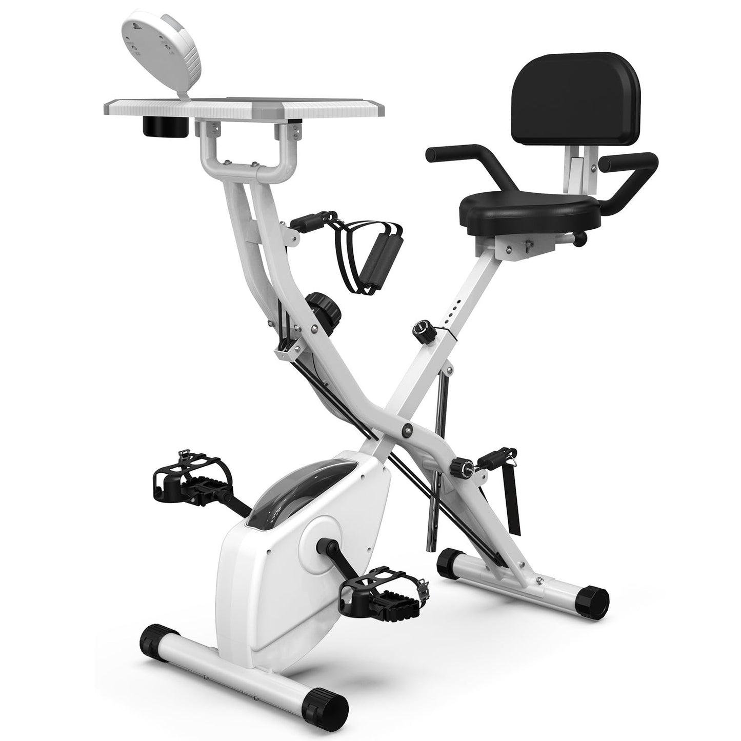 LINBOLUSA Indoor Exercise Bike for Seniors, 5 IN 1 Foldable Stationary Bike with 16-Level Magnetic Resistance and Tri-Position Ride, 330LBS Capacity, 6.6 LBS Flywheel, Designed for Home Workout 819 White