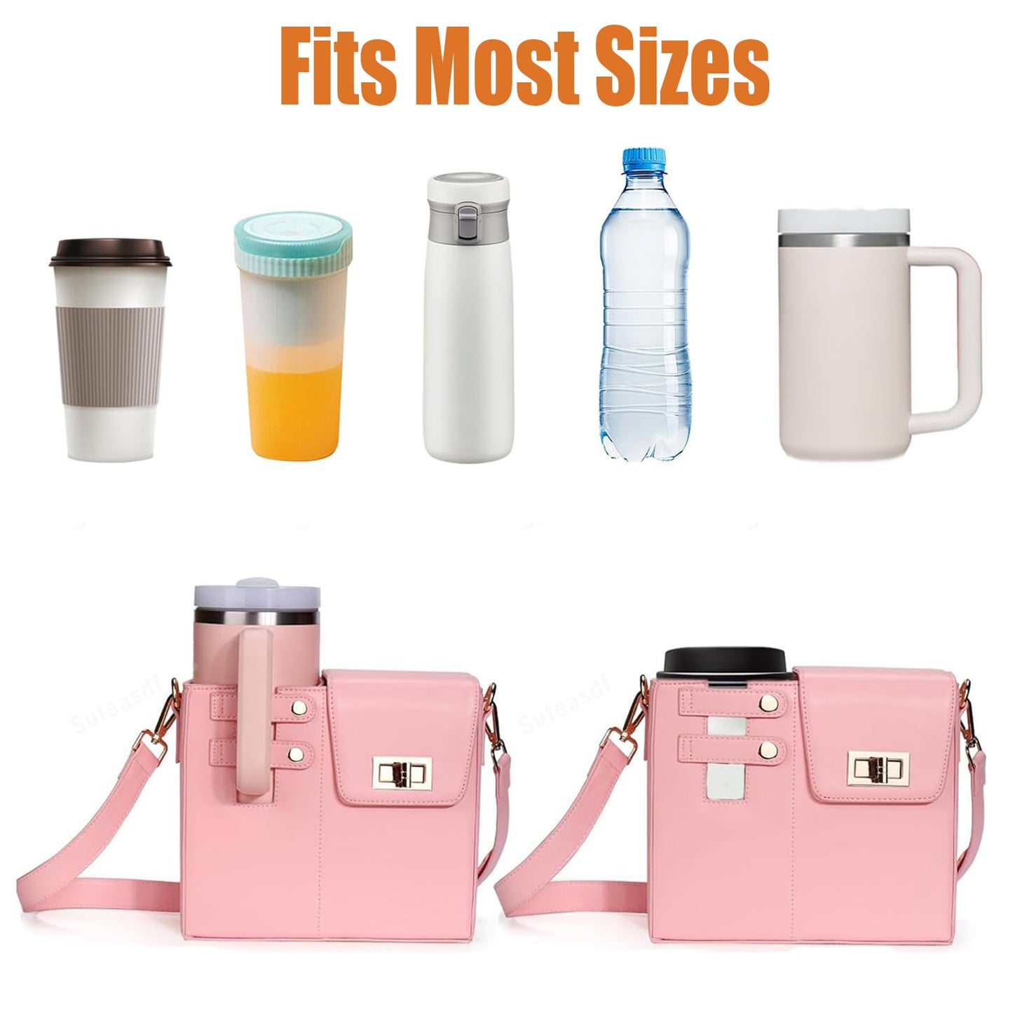 PUENBKO Outdoor Portable Crossbody Water Cup Storage Bag, Cross Body Bag with Water Bottle Holder, Adjustable Shoulder Strap, Water Bottle Carrier Bag with Storage Pocket for Women (pink)
