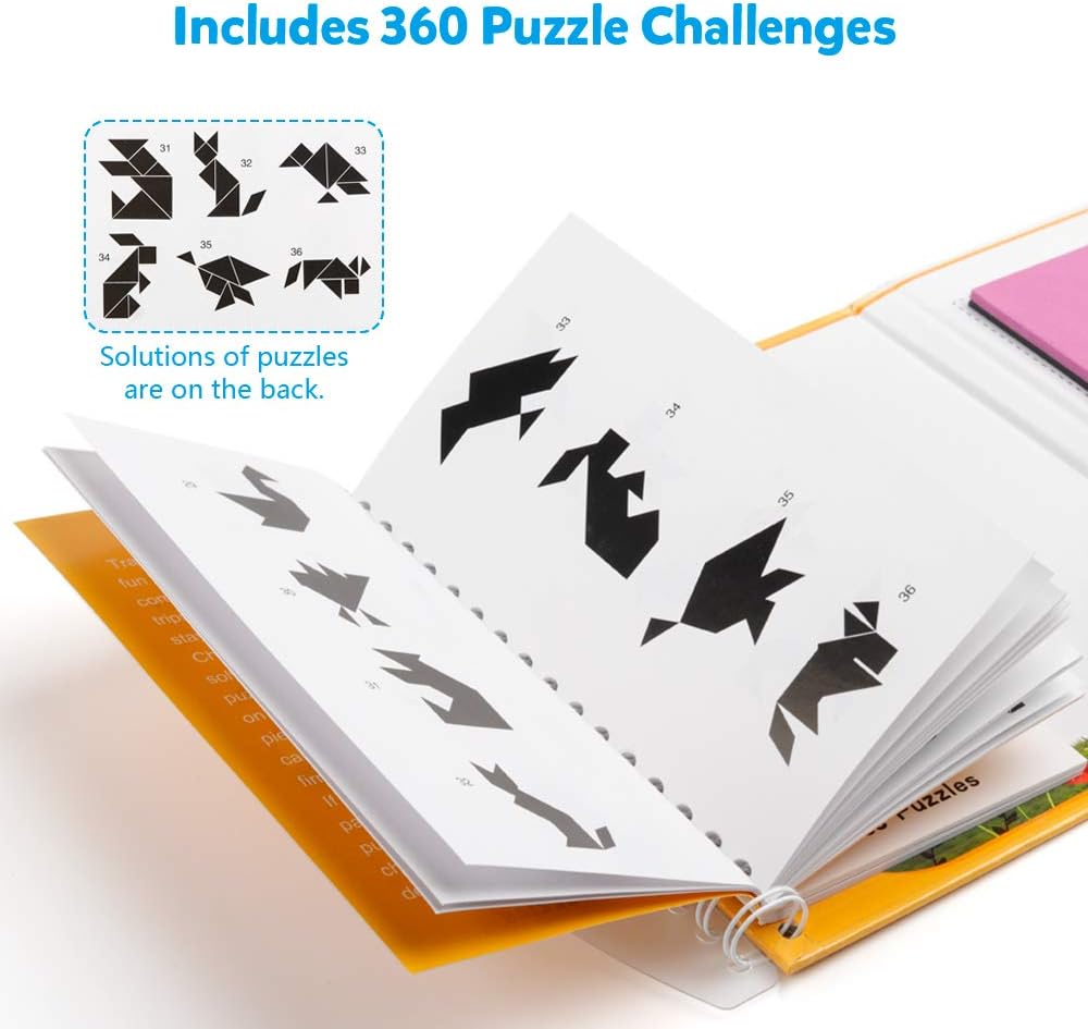 Coogam Travel Tangram Puzzle - Magnetic Pattern Block Book Road Trip Game Jigsaw Shapes Dissection STEM Games with Solution for Kid Adult Challenge - IQ Educational Toy Gift Brain Teasers 360 Patterns