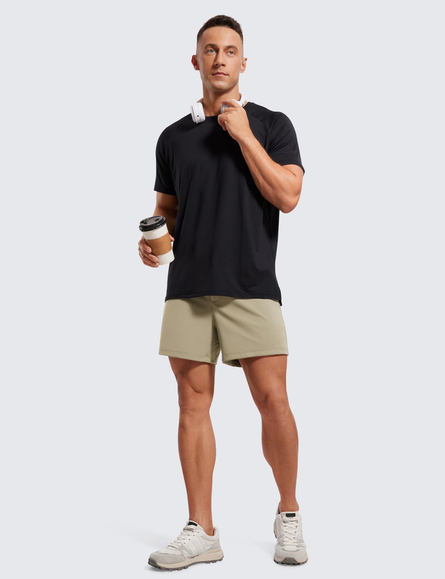 CRZ YOGA Men's Four-Way Stretch Workout Shorts - 5'' Soft Durable Casual Athletic Shorts with Pockets Gym Running Hiking Khali Barley Large