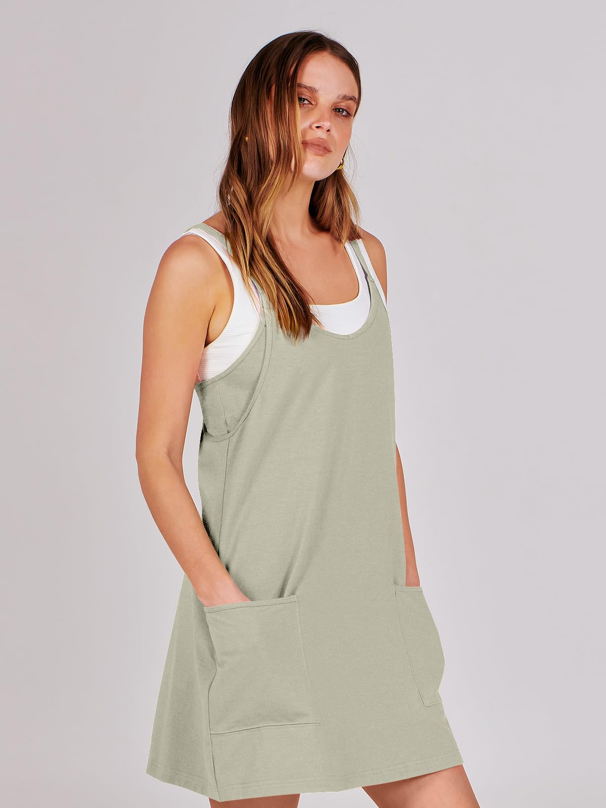 ANRABESS Women Summer Mini Romper Dress Workout Tennis Active Sports Athleisure Outfits built in Shorts Trendy Vacation Light Grey Medium