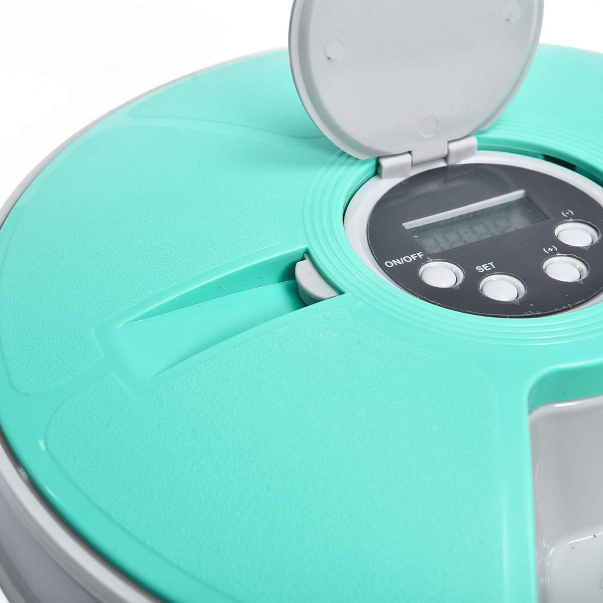 Amazon Basics Automatic Pet Feeder, Electronic Timed Dog and Cat Food Dispenser, 6 Portions, Plastic, Teal, 12" X 12" X 2.3"