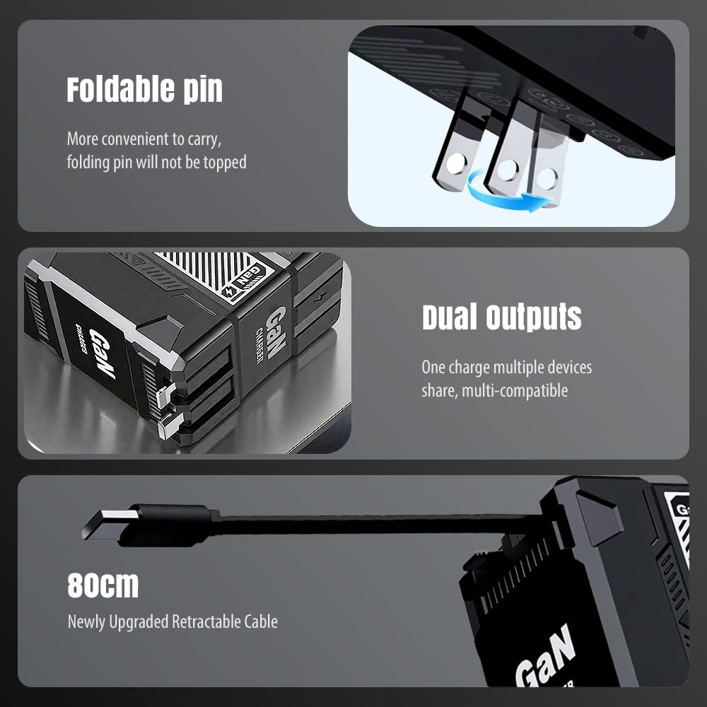 2025 New 2 in 1 GaN Charger 120w, New Scalable Retractable 120w Fast Charger Module, All in 1 Foldable Charging Adapter Wall Plug for Phone, Tablet, Laptops (Orange)