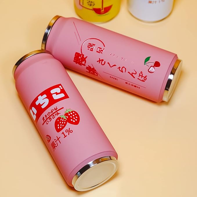 Kawaii Water Bottles Stainless Steel Water Bottle Kawaii Water Bottle with Straw Japanese Water Bottle Insulated (500ml/16.14oz,Pink)