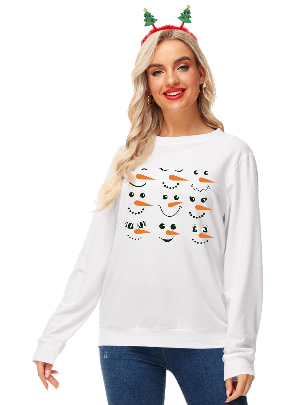AOBUTE Womens Christmas Snowman Shirts Xmas Long Sleeve Print Holiday Party Tops 2XL