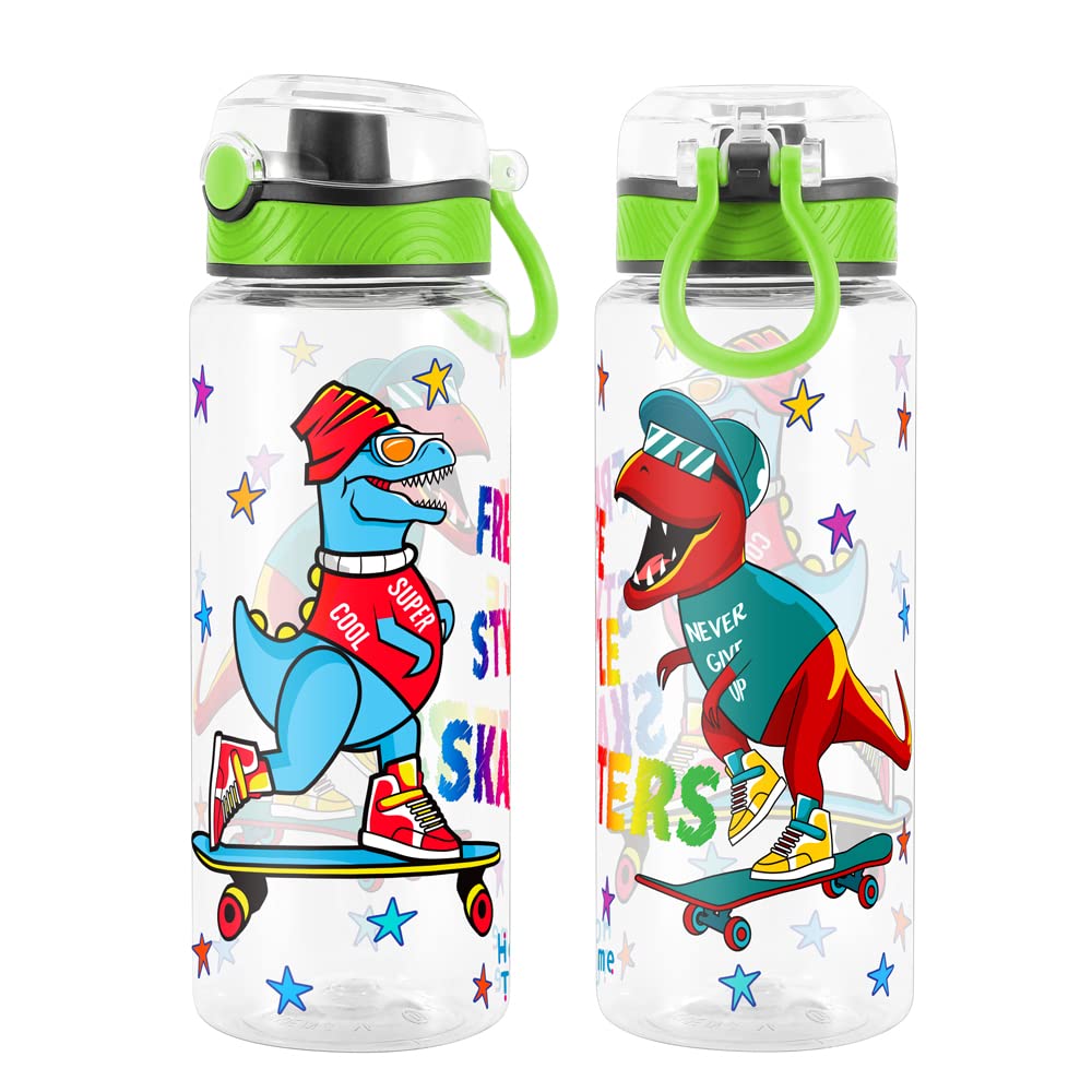 Cute Water Bottle for School Kids Girls, BPA FREE Tritan & Leak Proof & Easy Clean & Carry Handle, 23oz/ 680ml (Skateboarding)