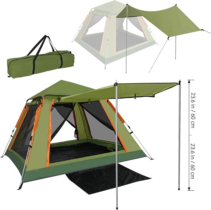 YUSING Instant Tents for Camping Pop Up Tent, Family Camping Tent for 4 Person, Pop Up Tent with Vestibule and Mesh Windows, UPF 50+