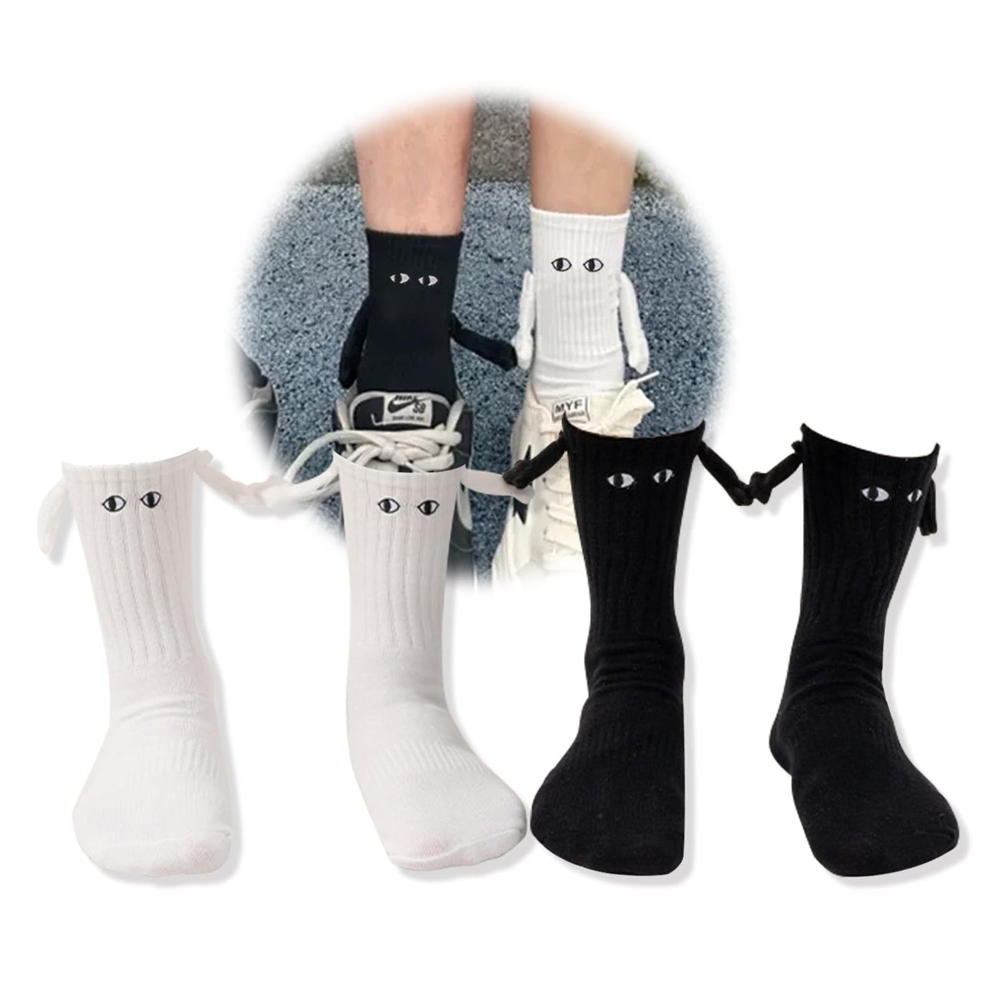 Yawlsow 2 Pair Holding Hands Socks, Funny Magnetic Suction 3D Doll Couple Socks,Unisex Couple Socks