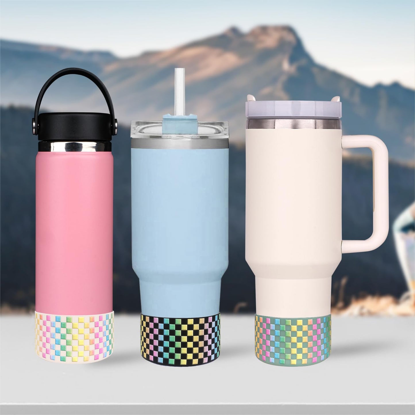HEYSKAY 2pcs Protective Flask Silicone Boot Base for Stanley Quencher Adventure 40oz & Stanley IceFlow 20oz 30oz Tumbler, and Compatible with 12-24oz Hydro Sport Water Bottles,Yeti and More