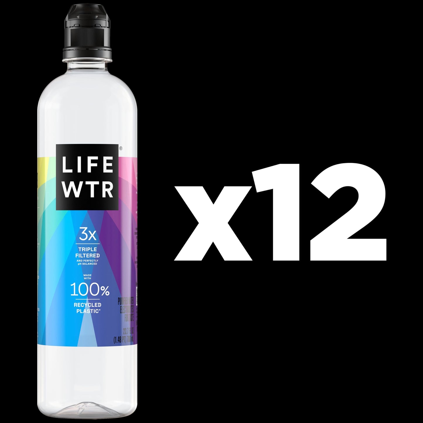 LIFEWTR Premium Purified Water, pH Balanced with Electrolytes, 100% recycled plastic bottles, 23.7 Fl Oz Flip Cap Bottles, 700 mL (Pack of 12)