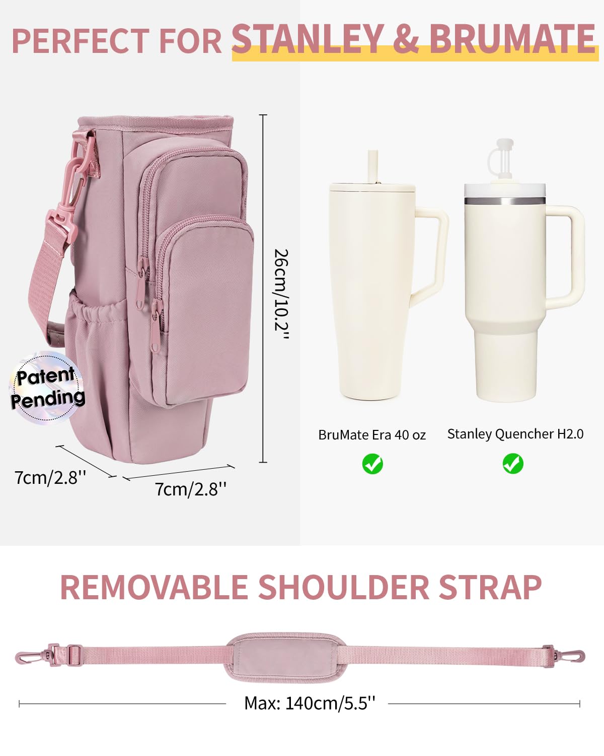 sportsnew Water Bottle Carrier Bag with Phone Pocket for Stanley Brumate era 40oz Insulated Water Bottle Holder Pouch with Strap Water Bottle Bag with Straw Cover for Stanley Cup Accessories
