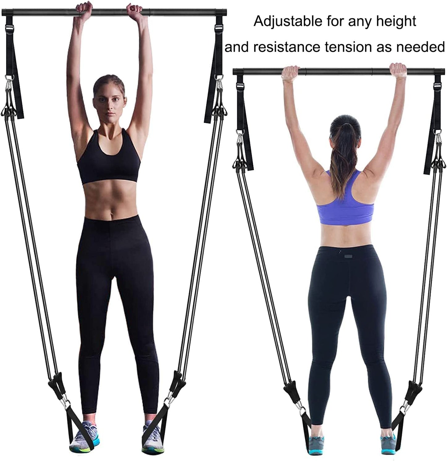 Pilates Bar Kit with Resistance Bands(4 x Bands),3-Section Pilates Bar with Stackable Bands Workout Equipment for Legs,Hip,Waist and Arm,Adjustable Pilates Flexbands Kit Home Gym Yoga Pilates Black