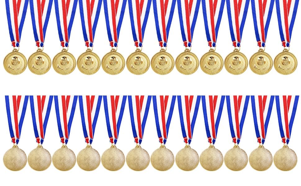 HDWerker 12 Pieces Metal Winner Gold Award Medals Bulk for Awards, Olympic Style Medals Gold Prizes with Neck Ribbon,for Adults Sports, Competitions, Party Events(Gold/12PCS)