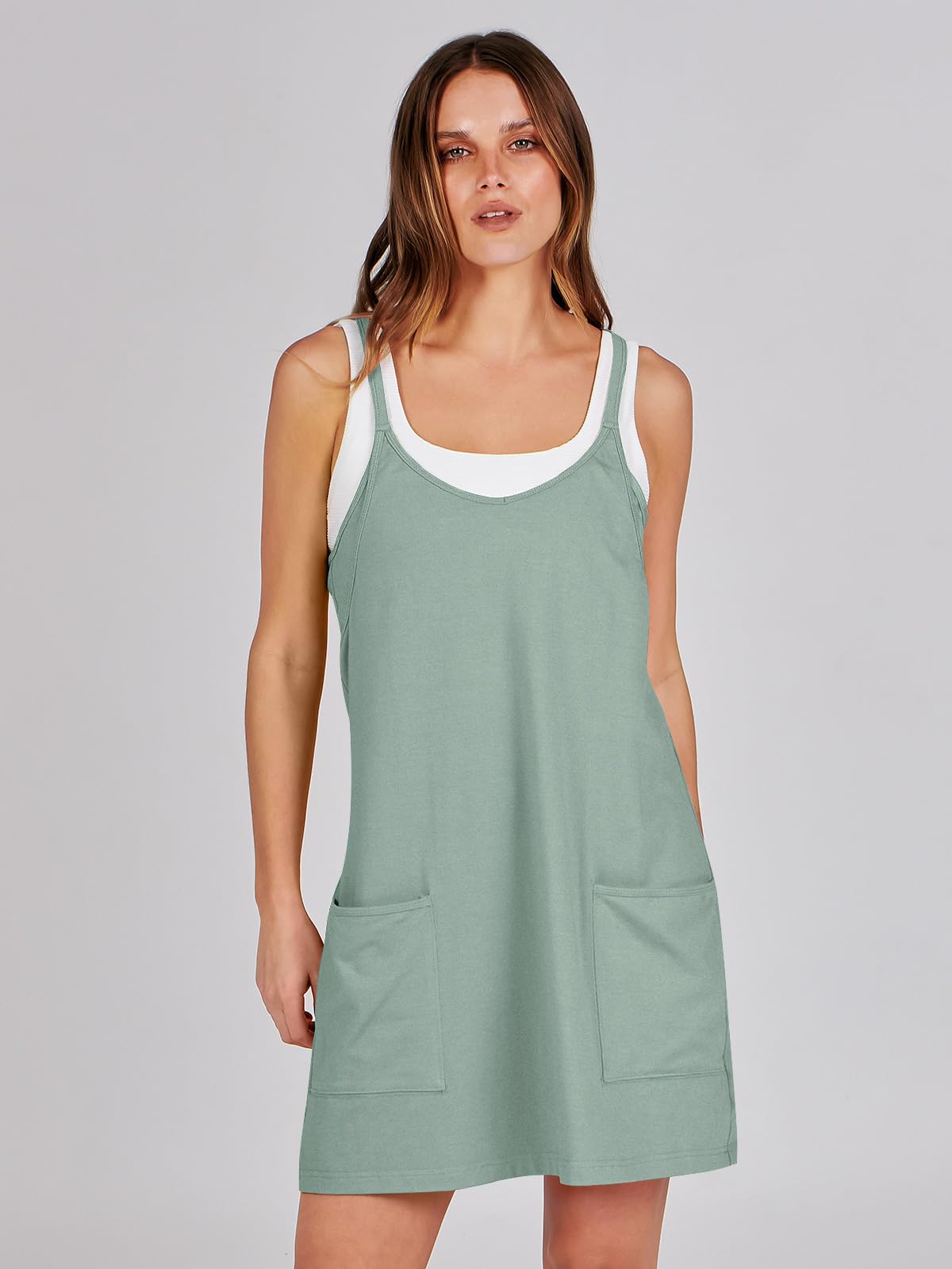 ANRABESS Women Summer Mini Romper Dress Workout Tennis Active Sports Athleisure Outfits Built in Shorts Trendy Vacation Gray Blue X-Smal
