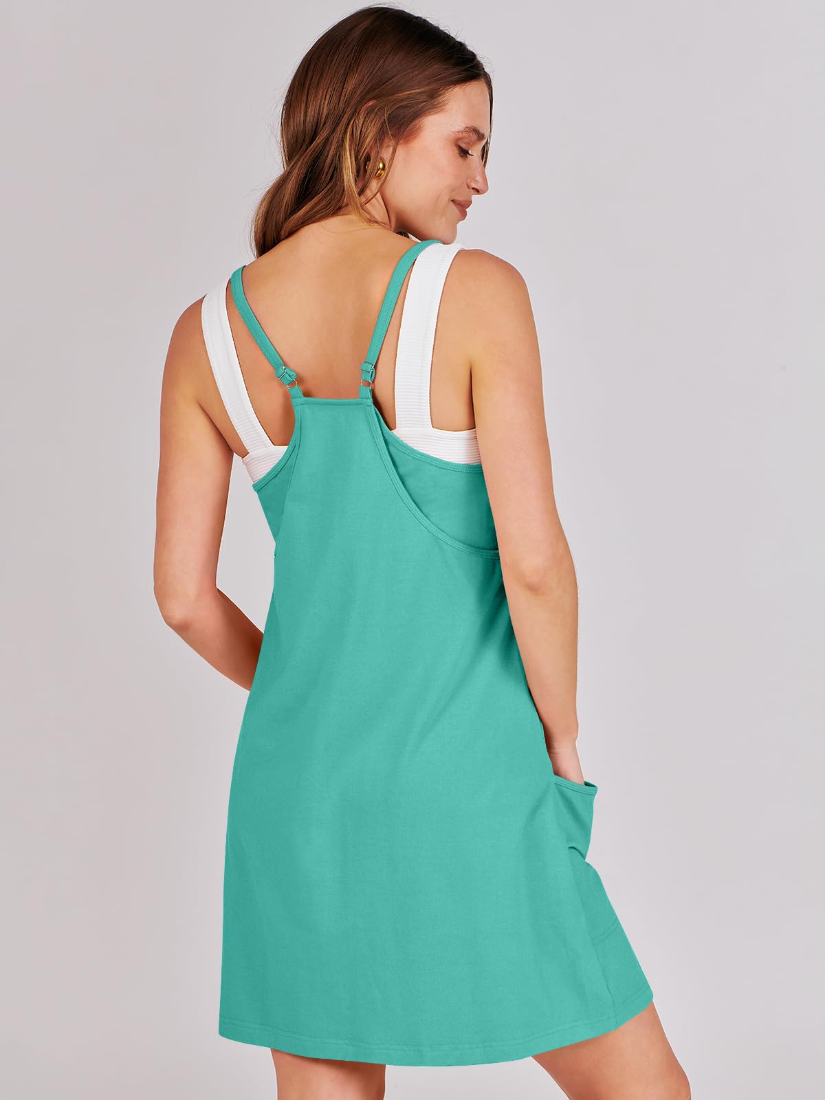 ANRABESS Women Summer Mini Romper Dress Workout Tennis Active Sports Athleisure Outfits Built in Shorts Trendy Vacation Cyan Medium