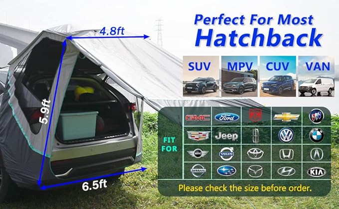 Poles Included SUV Tailgate Tent with Three Sides Awning Shade & Transmittance Mosquito Net, Hatchback Camping Sunproof Car Tent, Universal SUV Windproof Car Camping Gear Tent Outdoor Travel.