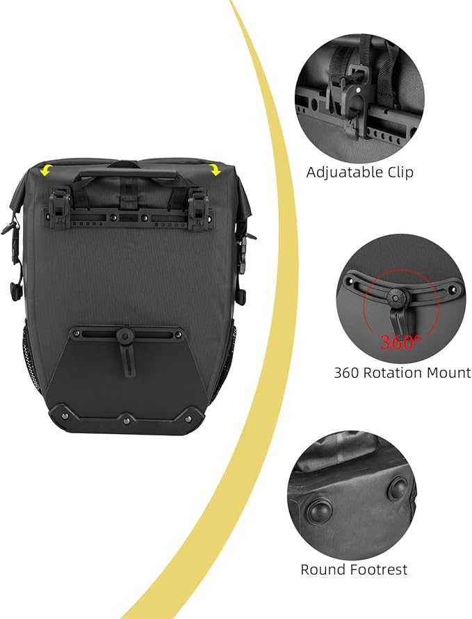ROCKBROS Bike Pannier Waterproof 27L Large Capacity Bike Bag Rear Rack Bicycle Pannier Bag Waterproof for Grocery Touring Cycling Upgrade Black * 1