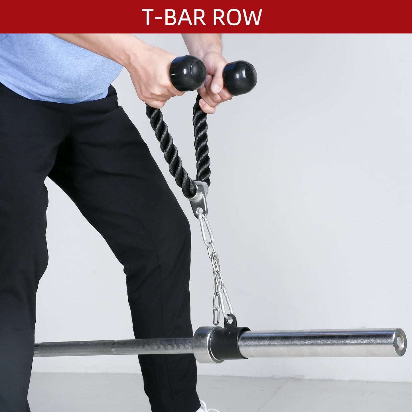 Tricep Rope Fitness Attachment Cable Machine Pulldown Heavy Duty Coated Nylon Rope with Solid Rubber Ends (36'' Black&Red)