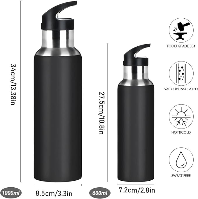 Qilmy Japanese Cherry Blossom Vacuum Insulated Water Bottle with Straw Lid 22oz Double Wall Stainless Steel Sports Water Bottle for Travel Sport, Hot Cold, BPA-Free