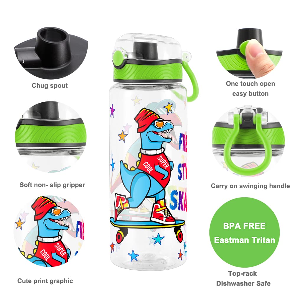 Cute Water Bottle for School Kids Girls, BPA FREE Tritan & Leak Proof & Easy Clean & Carry Handle, 23oz/ 680ml (Skateboarding)