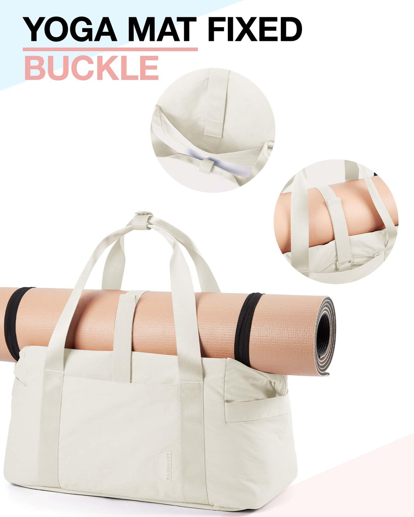 BAGSMART BAGSMART Gym Bag for Women, Carry on Weekender Overnight Bag, Travel Duffel Bags with Trolley Sleeve, Personal Item Travel Bag Tote Bag Workout Dance Bag, Beige-34L