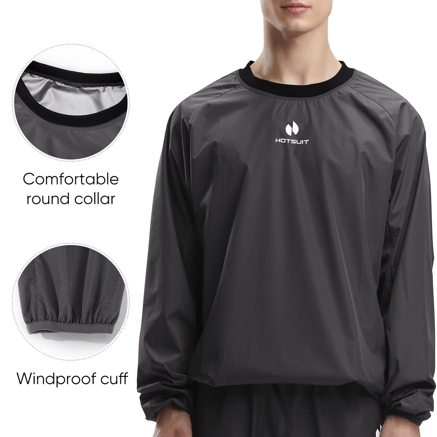 HOTSUIT Men's Sauna Suit Jacket Anti Rip Gym Workout Pullover Sauna Sweat Jacket, Grey, S
