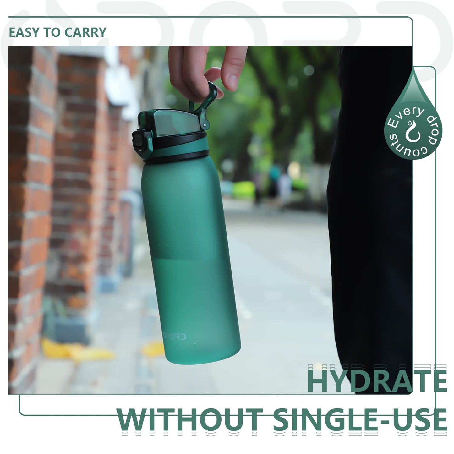 Opard 30oz Sports Water Bottle with Leak Proof Flip Top Lid BPA Free Tritan Reusable Plastic for Gym and Outdoor