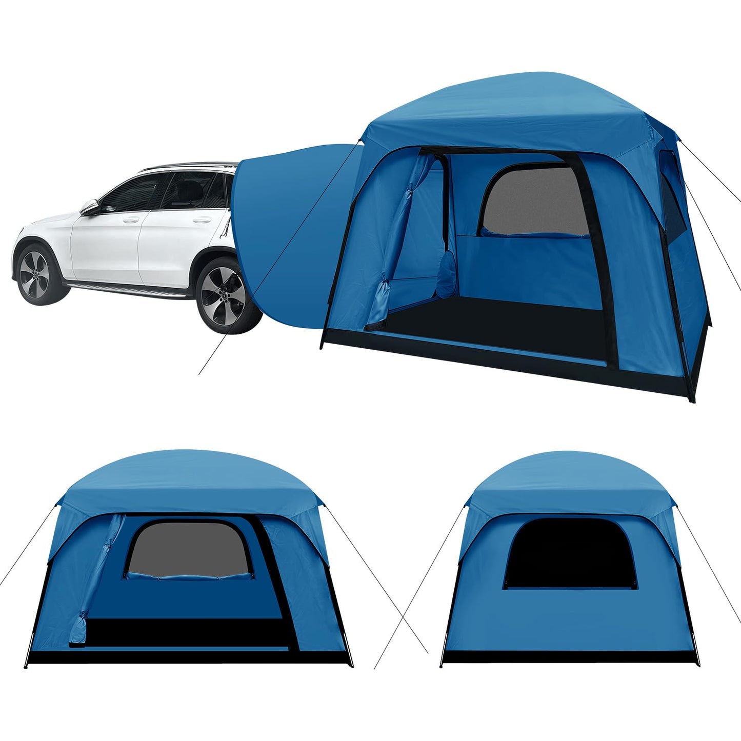 Qualencey SUV Tent, Dual Mode (Party & Privacy), Heavy-Duty Oxford Fabric, Sturdy Metal Frame, Quick Connect Setup for SUV/Jeep/Truck with Cap, All-Season Waterproof Camping Shelter (Blue)