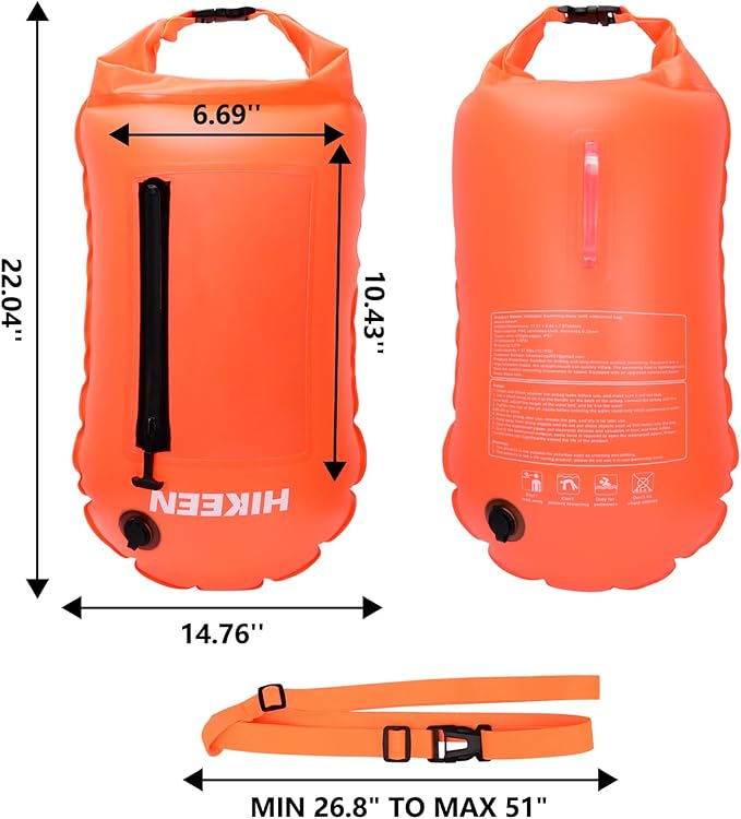 Hikeen Swim Buoy with Dry Bag 20L - Waterproof Touchscreen Large,Fully Waterproof Swim Safety Float for Open Water Swimmers and Training Triathletes, Kayaking, Be Bright, Be Safer