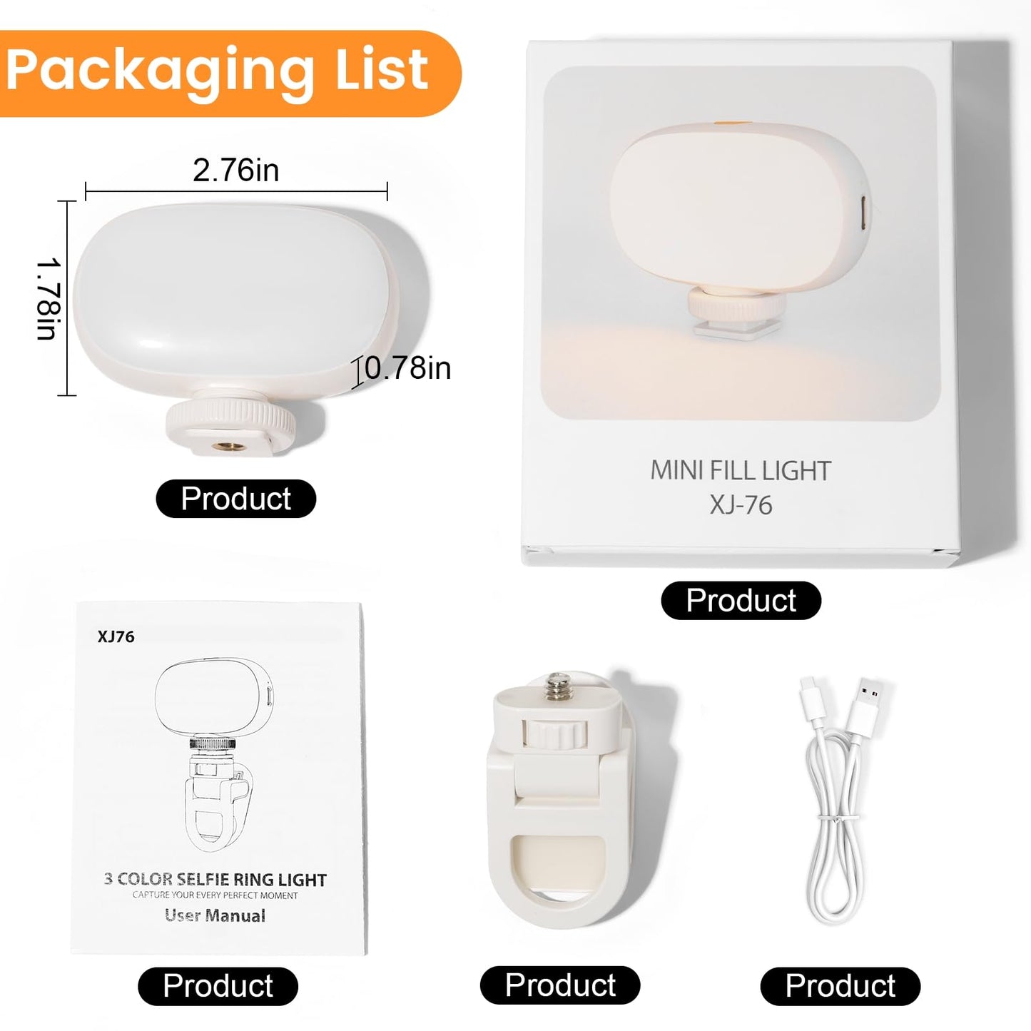 aLLreLi Phone Light Clip, Rechargeable Selfie Light with 600mAh Battery, Adjustable 3-Mode Light Temperature, Portable Clip-On Ring Light for Selfies, Videos, and Makeup