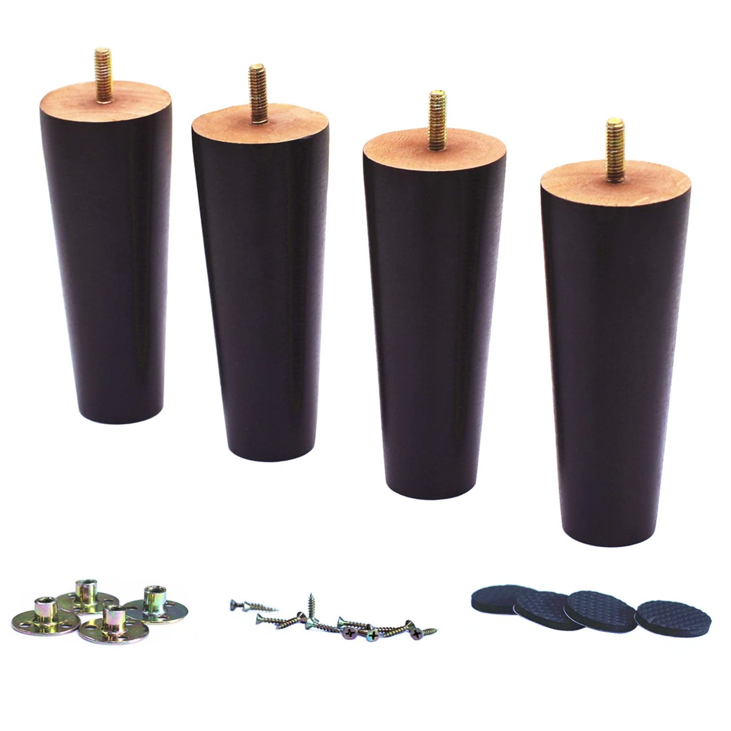 WEICHUAN Round Solid Wood Furniture Legs for Sofa Couch Chair Ottoman Loveseat Dresser Table Cabinet Legs Furniture Feet Replacement(6" Set of 4)